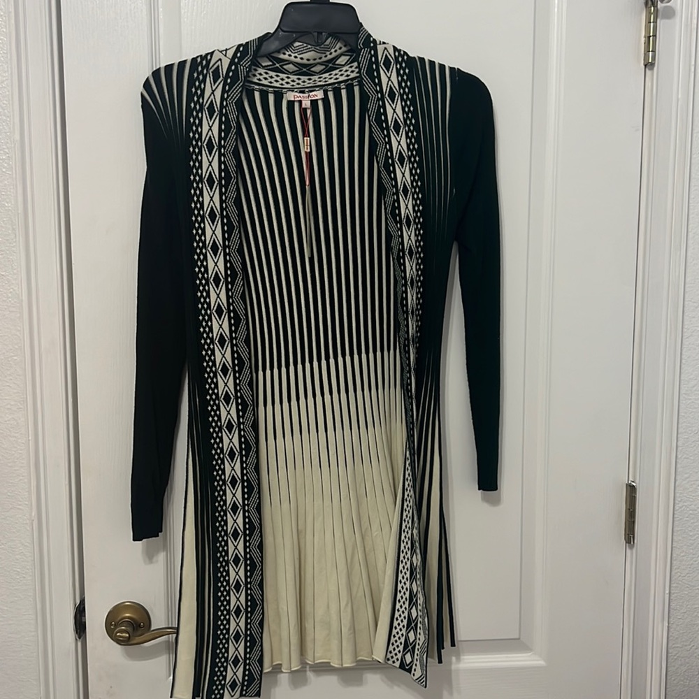 Large striped green and white cardigan